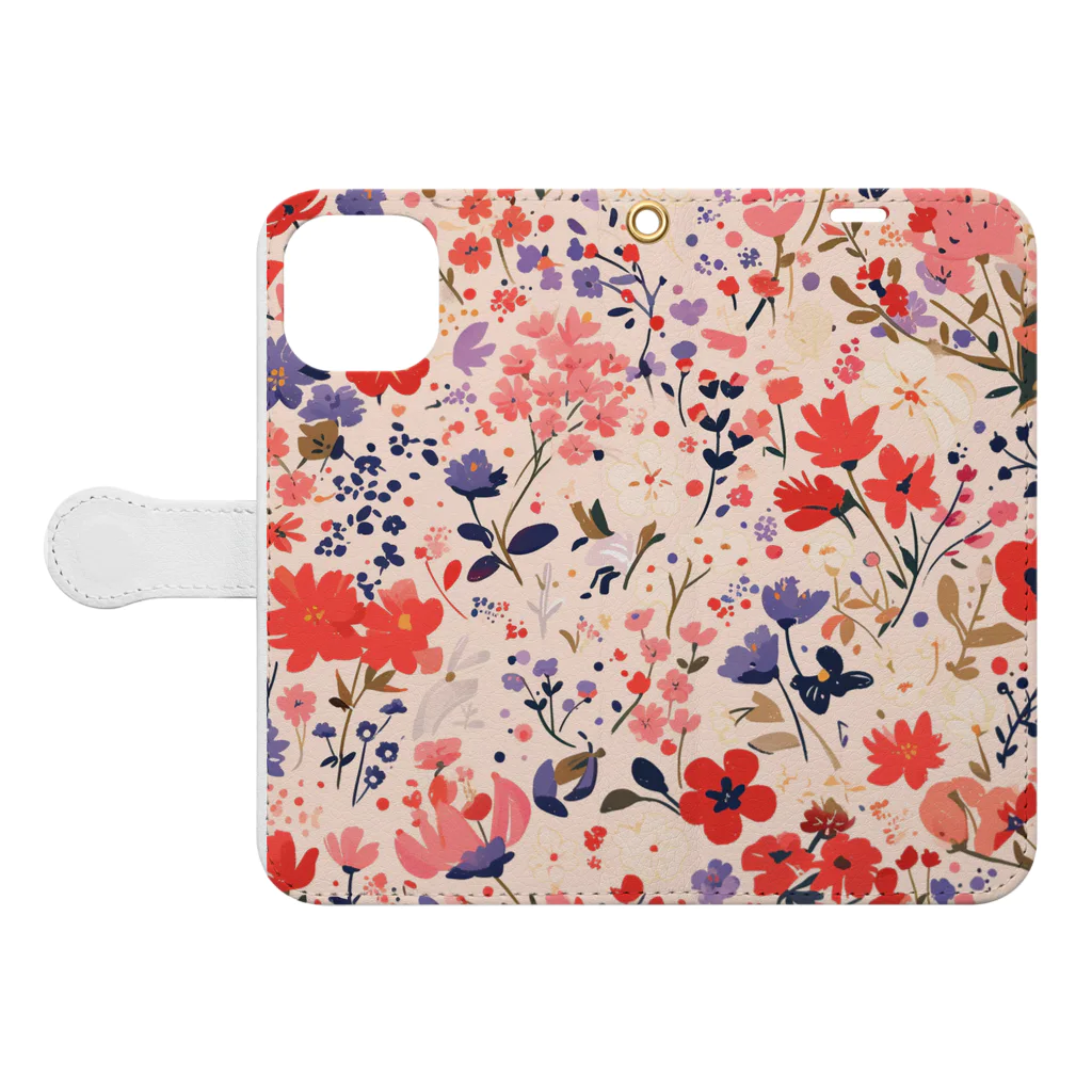 AQUAMETAVERSEの花柄のプリント　なでしこ1478 Book-Style Smartphone Case:Opened (outside)