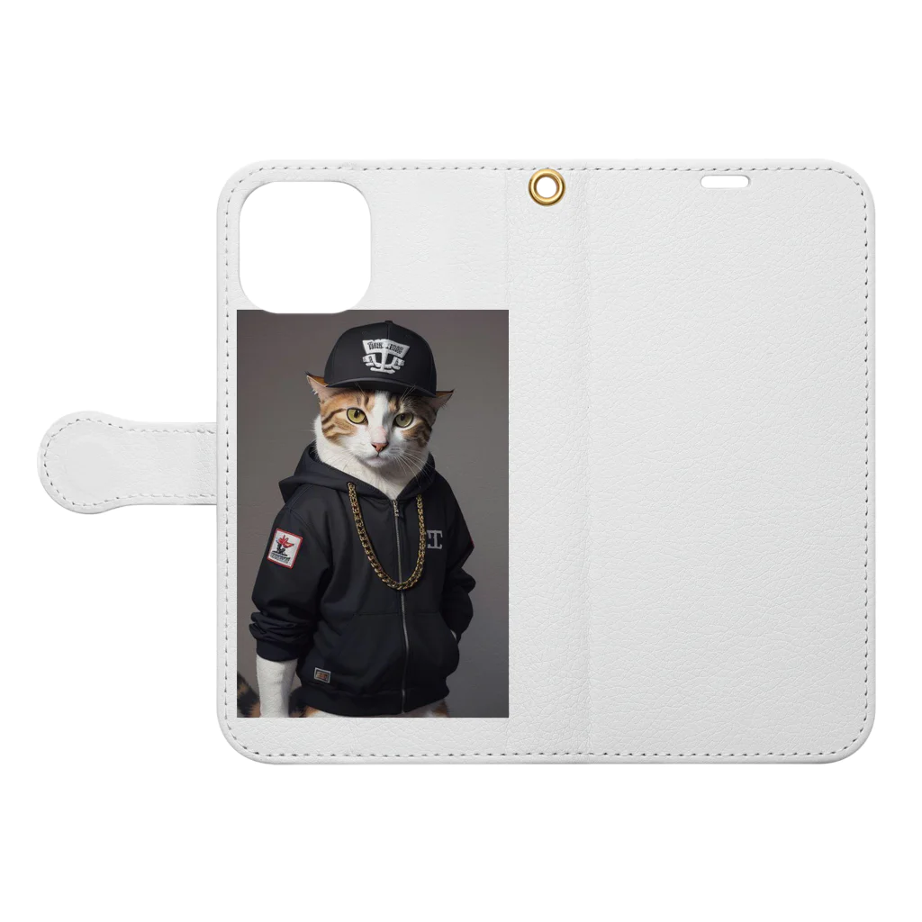 Be proudのヒップホップ猫 Book-Style Smartphone Case:Opened (outside)