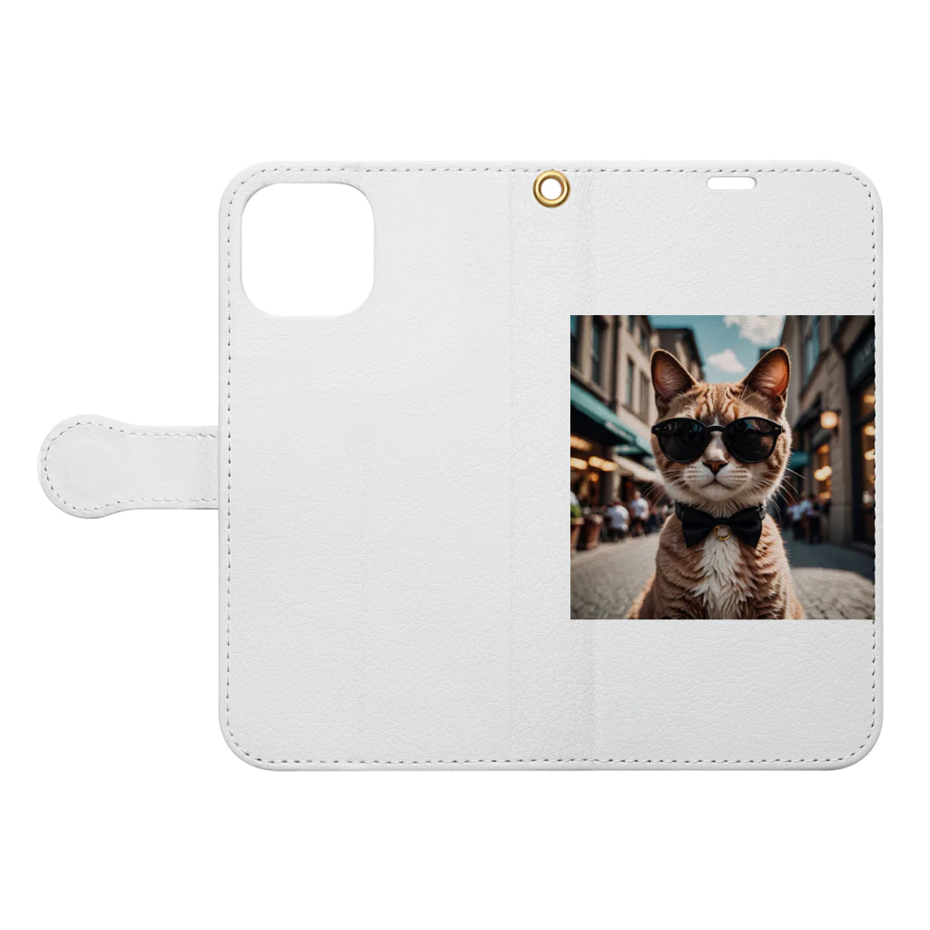 oz-chanのサングラスを掛けているモデルマンチカン猫 Book-Style Smartphone Case:Opened (outside)