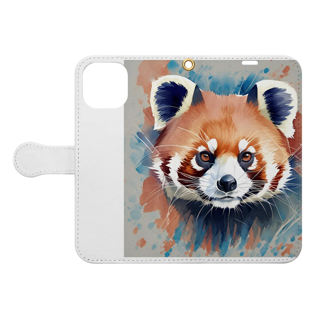 WithRedPandaの水彩風レッサーパンダ Book-Style Smartphone Case:Opened (outside)