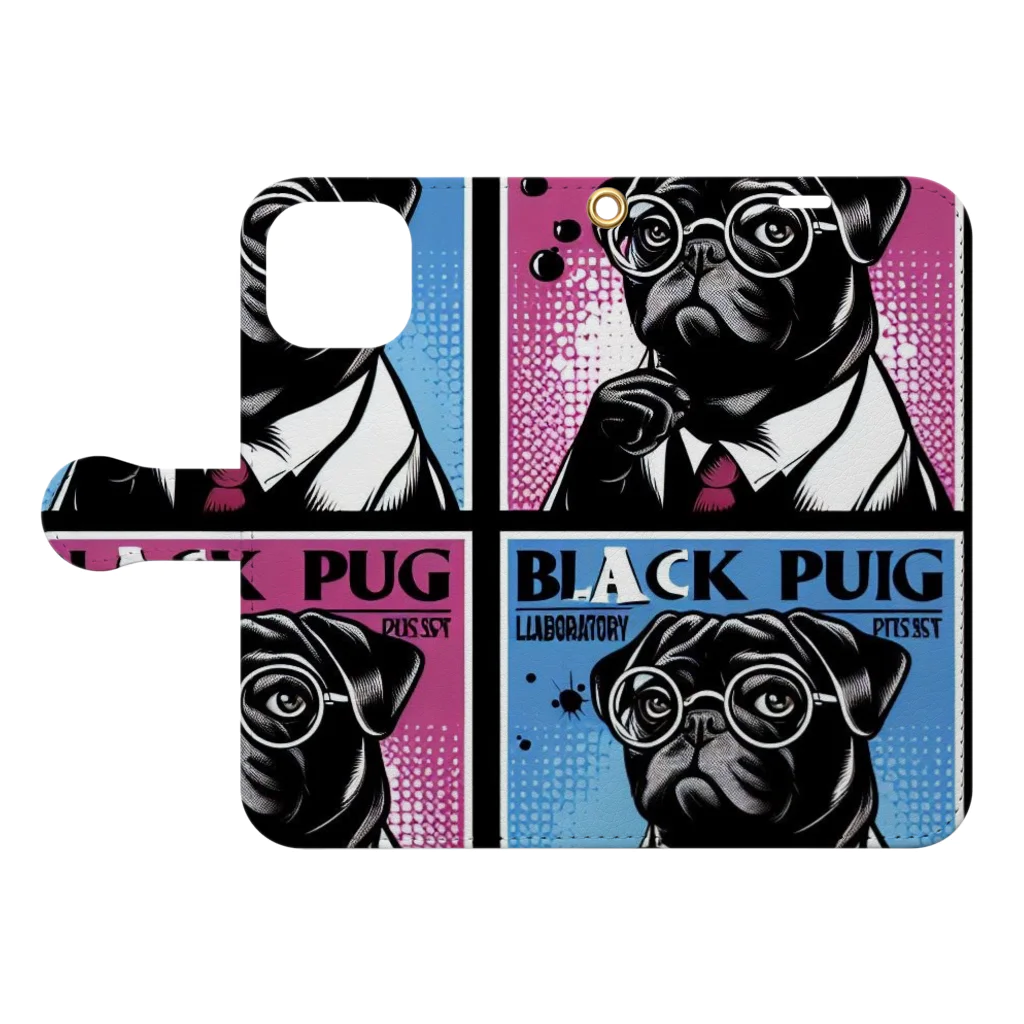 黒パグ🖤Black Pug laboratory🖤のBPL series 手帳型スマホケースを開いた場合(外側)