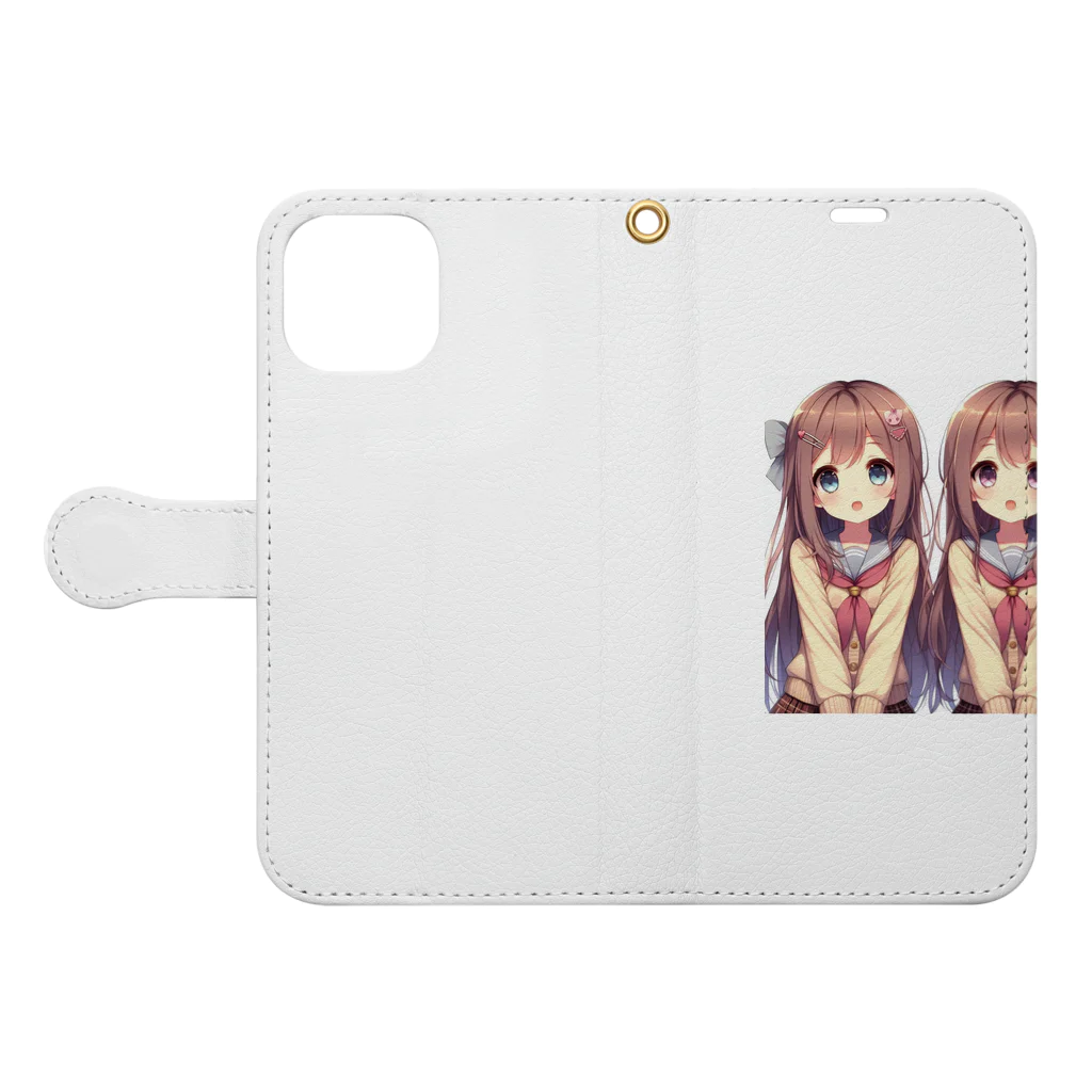 seigi2oo2の愛らしい可愛い双子の姉妹 Book-Style Smartphone Case:Opened (outside)