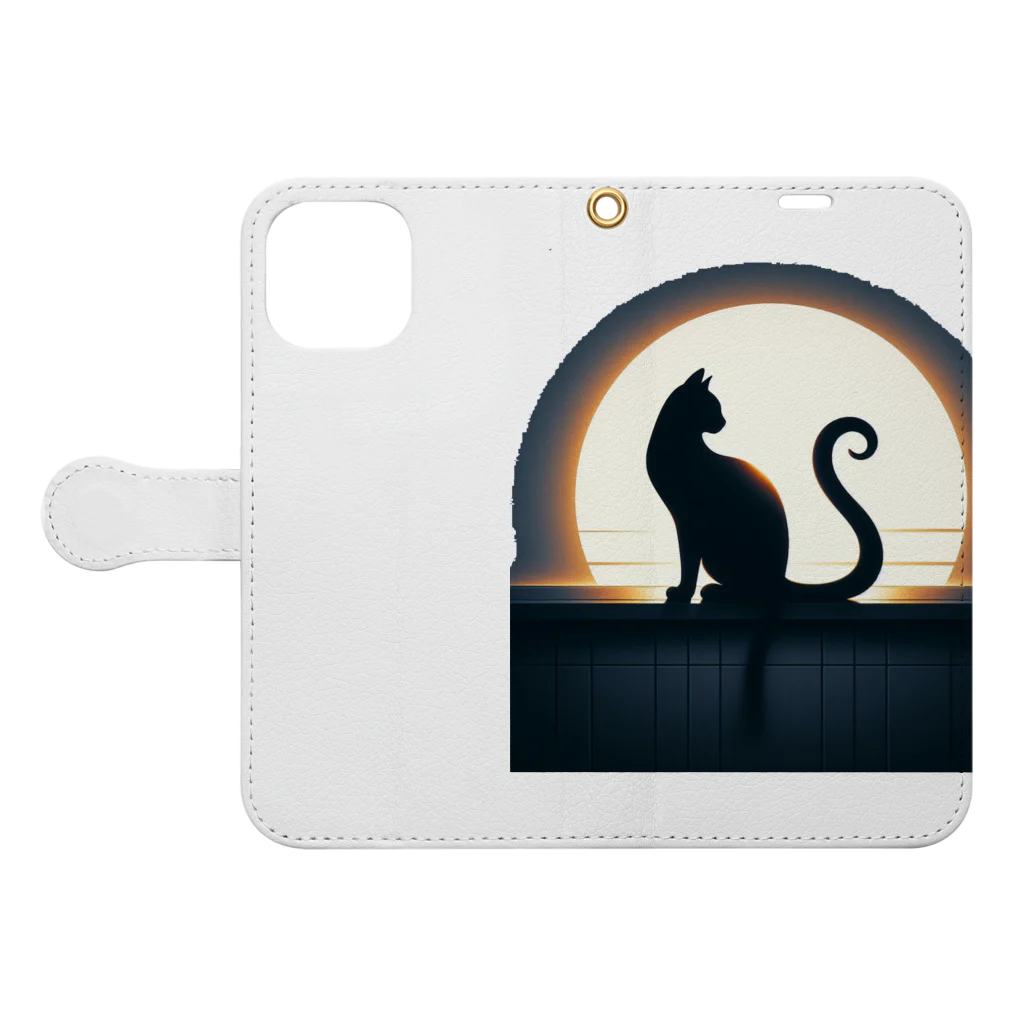 万事屋の猫のシルエットが美しい Book-Style Smartphone Case:Opened (outside)