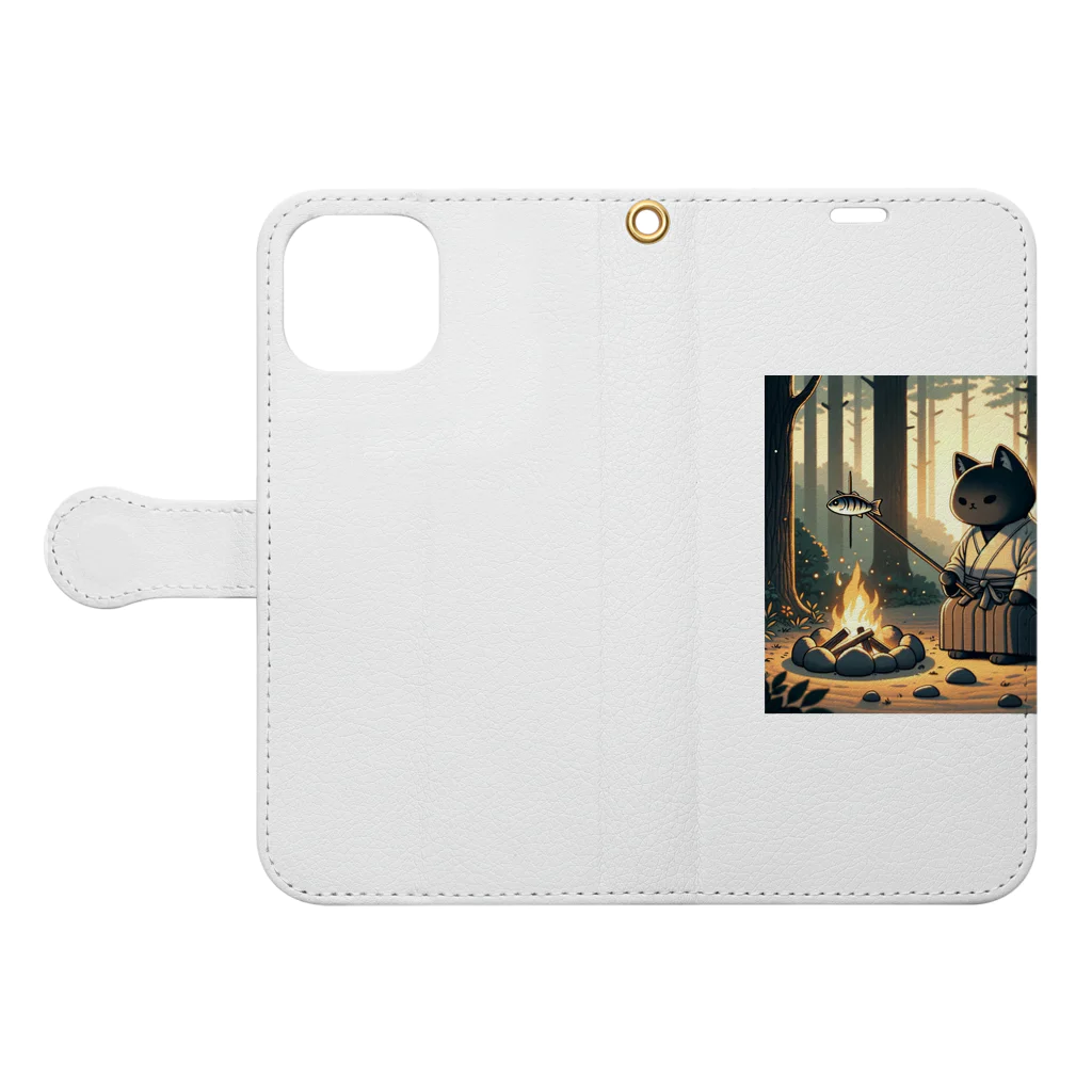 yanagi_mochiの猫侍の晩御飯 Book-Style Smartphone Case:Opened (outside)