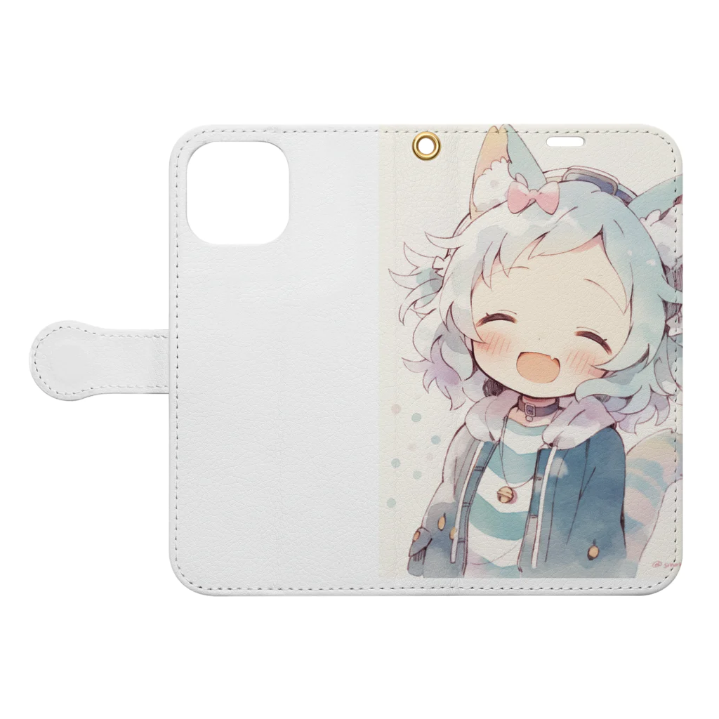 Online/Ojiyのシロミミちゃん Book-Style Smartphone Case:Opened (outside)