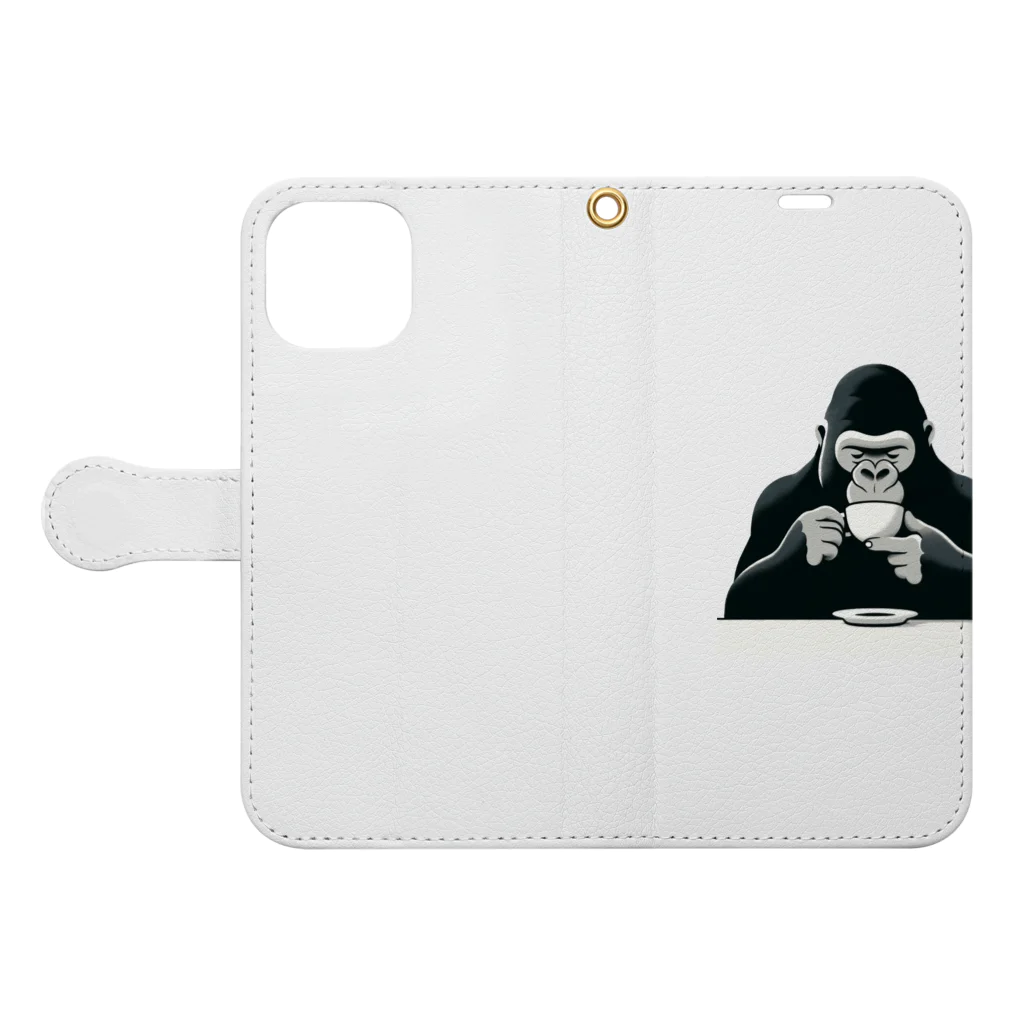 K'ramaのカフェゴリラ Book-Style Smartphone Case:Opened (outside)