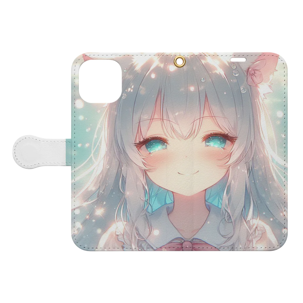 ゆう➰にゃき♥️の白猫さん Book-Style Smartphone Case:Opened (outside)