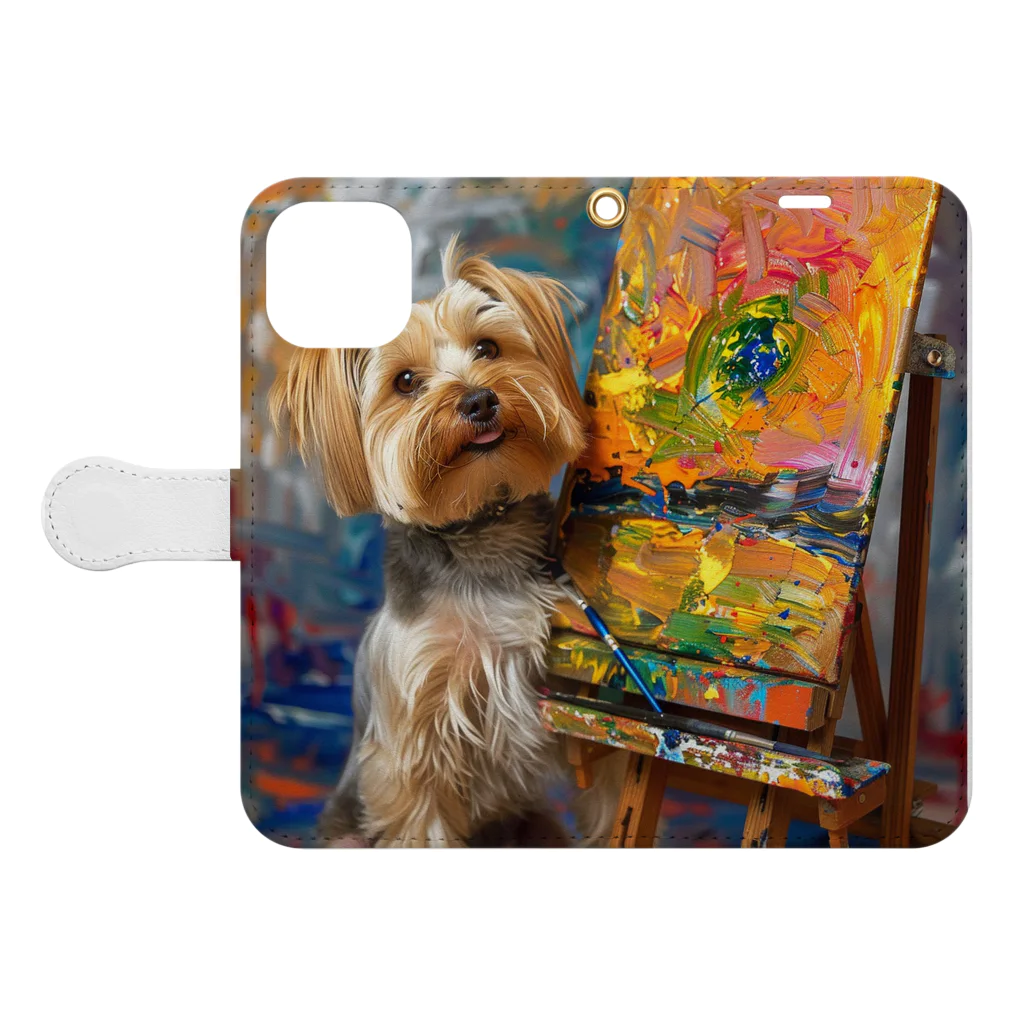 AQUAMETAVERSEの犬のぼくが画家だよ何か？ アメジスト 2046 Book-Style Smartphone Case:Opened (outside)