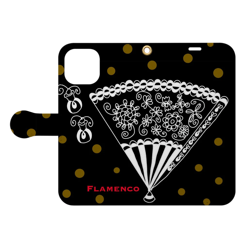 Flamenco Verano Tiendaのフラメンコベラーノ　アバニコとカスタネット 手帳型スマホケースを開いた場合(外側)