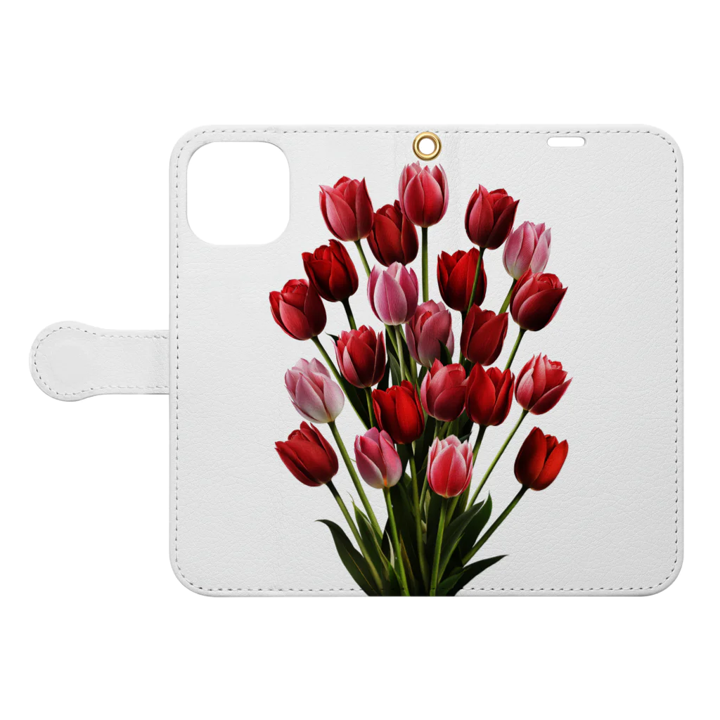 24_Redpink  visual calendarのチューリップ 22 Tulips 手帳型スマホケースを開いた場合(外側)