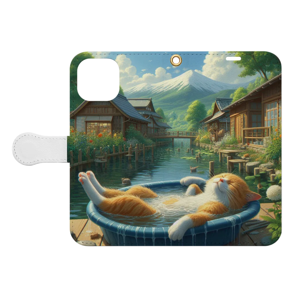 ニャーちゃんショップの眠りネコ Book-Style Smartphone Case:Opened (outside)