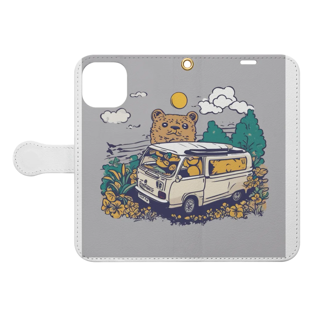 Harunashopの熊が車を運転中 Book-Style Smartphone Case:Opened (outside)