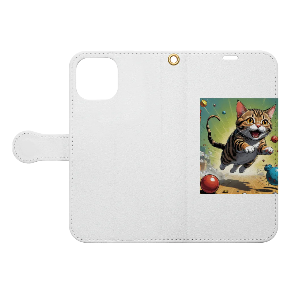 yuki_tukuruの駆け出す猫 Book-Style Smartphone Case:Opened (outside)