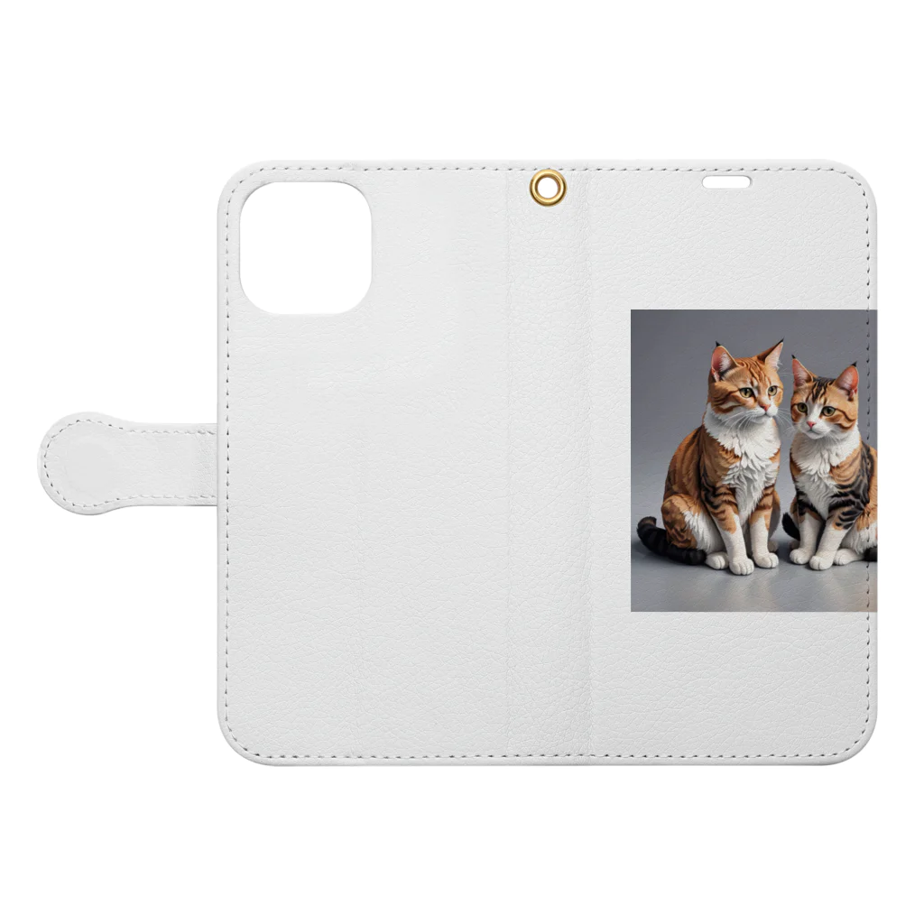 Kobayashi Kayoのデート中の猫 Book-Style Smartphone Case:Opened (outside)