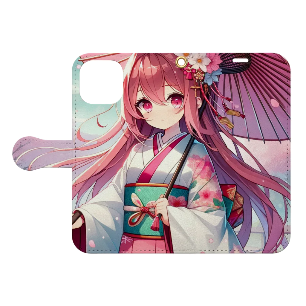 AIキャラつく〜るの桜の精 - 和モダン Book-Style Smartphone Case:Opened (outside)