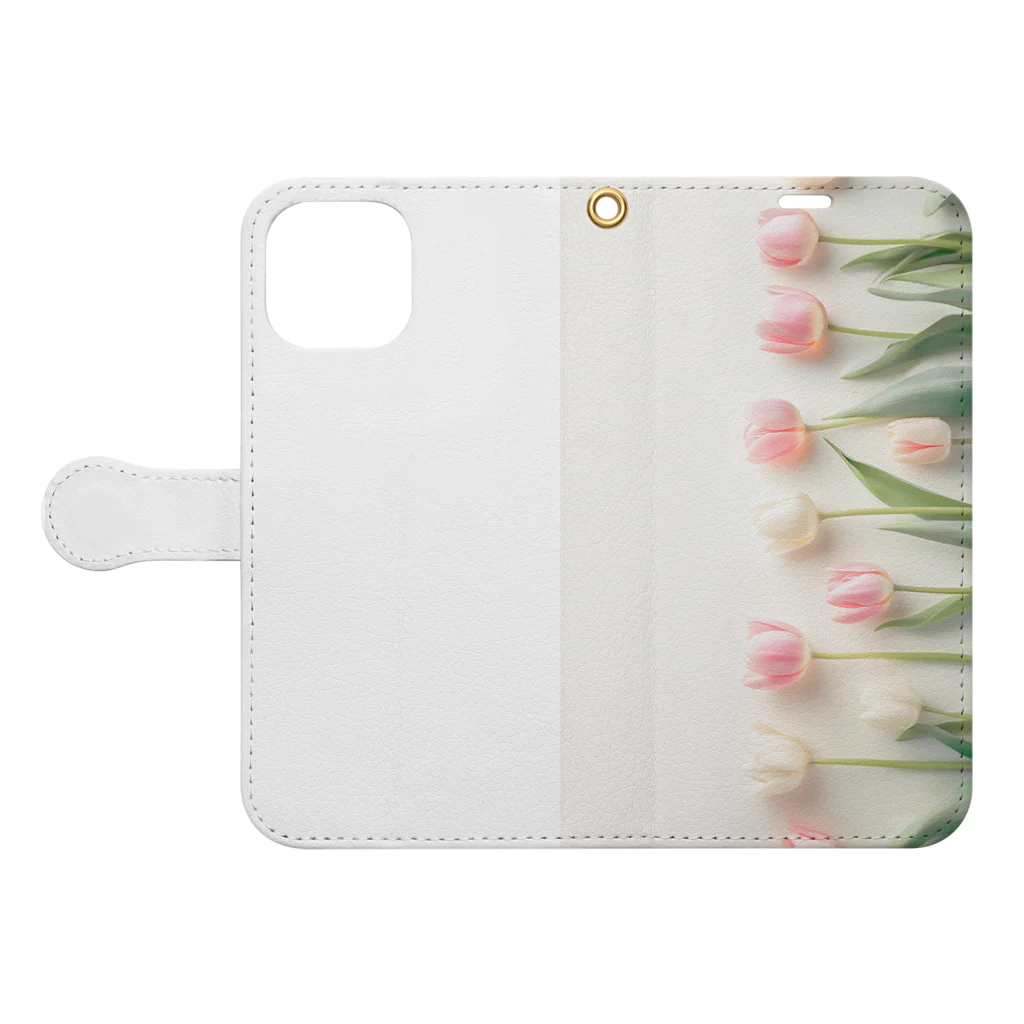 Leomatsuraのピンクと白のチューリップ Book-Style Smartphone Case:Opened (outside)