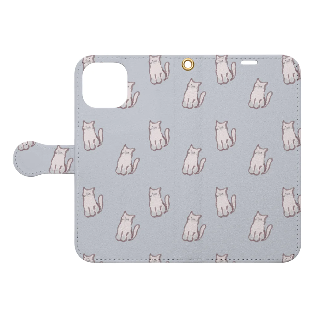 ふわぽこにゃんにゃんSHOP☁️🫧SUZURI支店のねこねこねこねこピンクシャム猫柄 Book-Style Smartphone Case:Opened (outside)