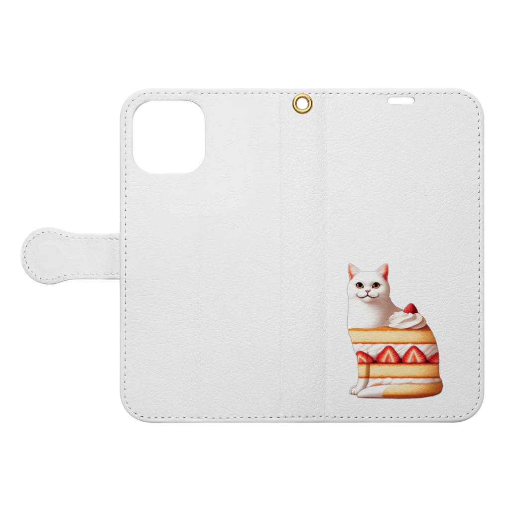 KAYAZoooのショートケーキ猫ちゃん Book-Style Smartphone Case:Opened (outside)