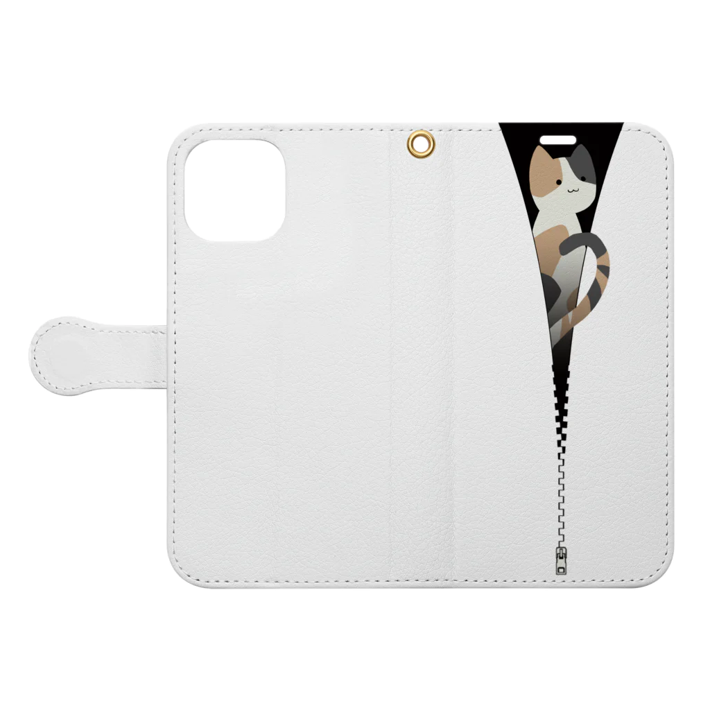 y-sasのファスナー猫　三毛猫 Book-Style Smartphone Case:Opened (outside)