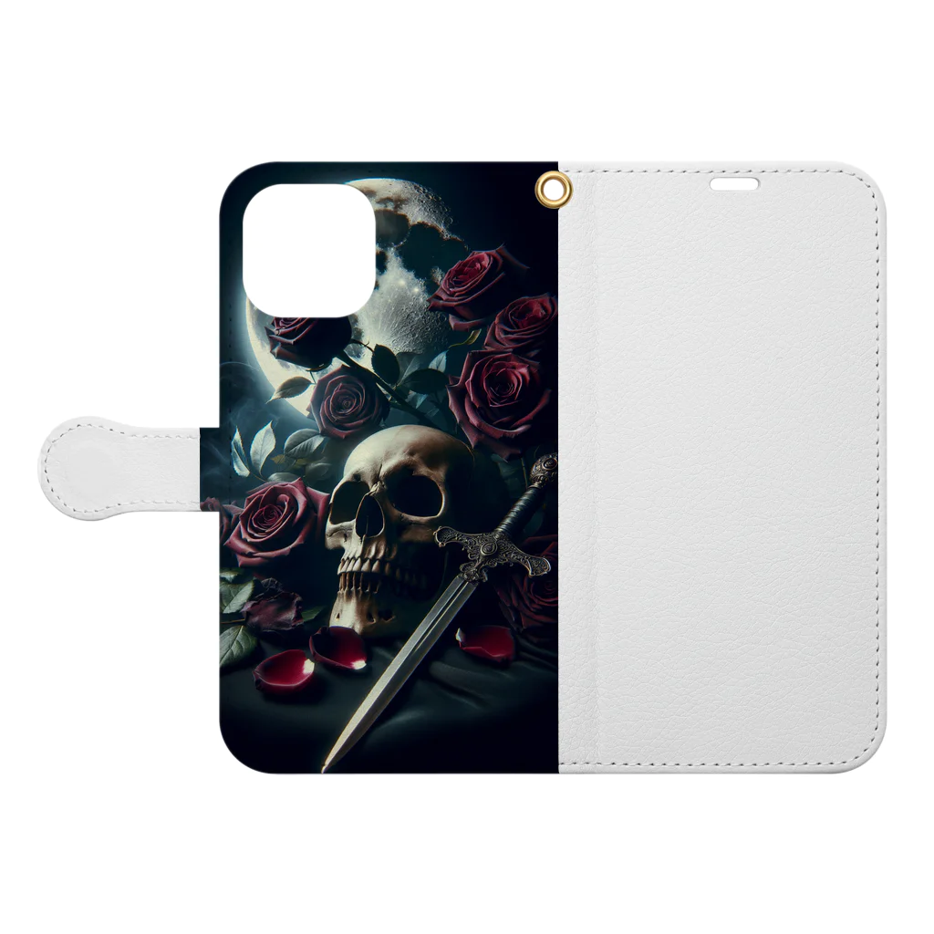 kazeou（風王）の死神と薔薇（縦）AI生成 Book-Style Smartphone Case:Opened (outside)