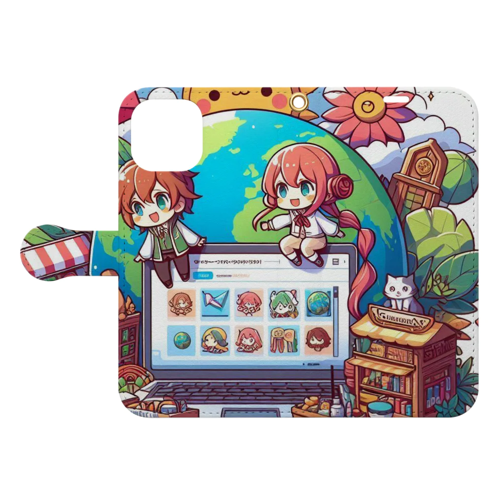 レイミーショップのレイミーといっしょにオリジナルキャラの世界へ Book-Style Smartphone Case:Opened (outside)