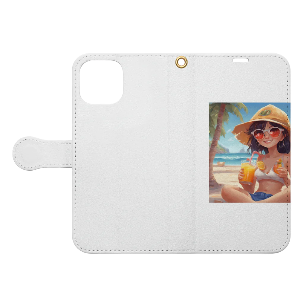 Chama's shopのビーチガール Book-Style Smartphone Case:Opened (outside)