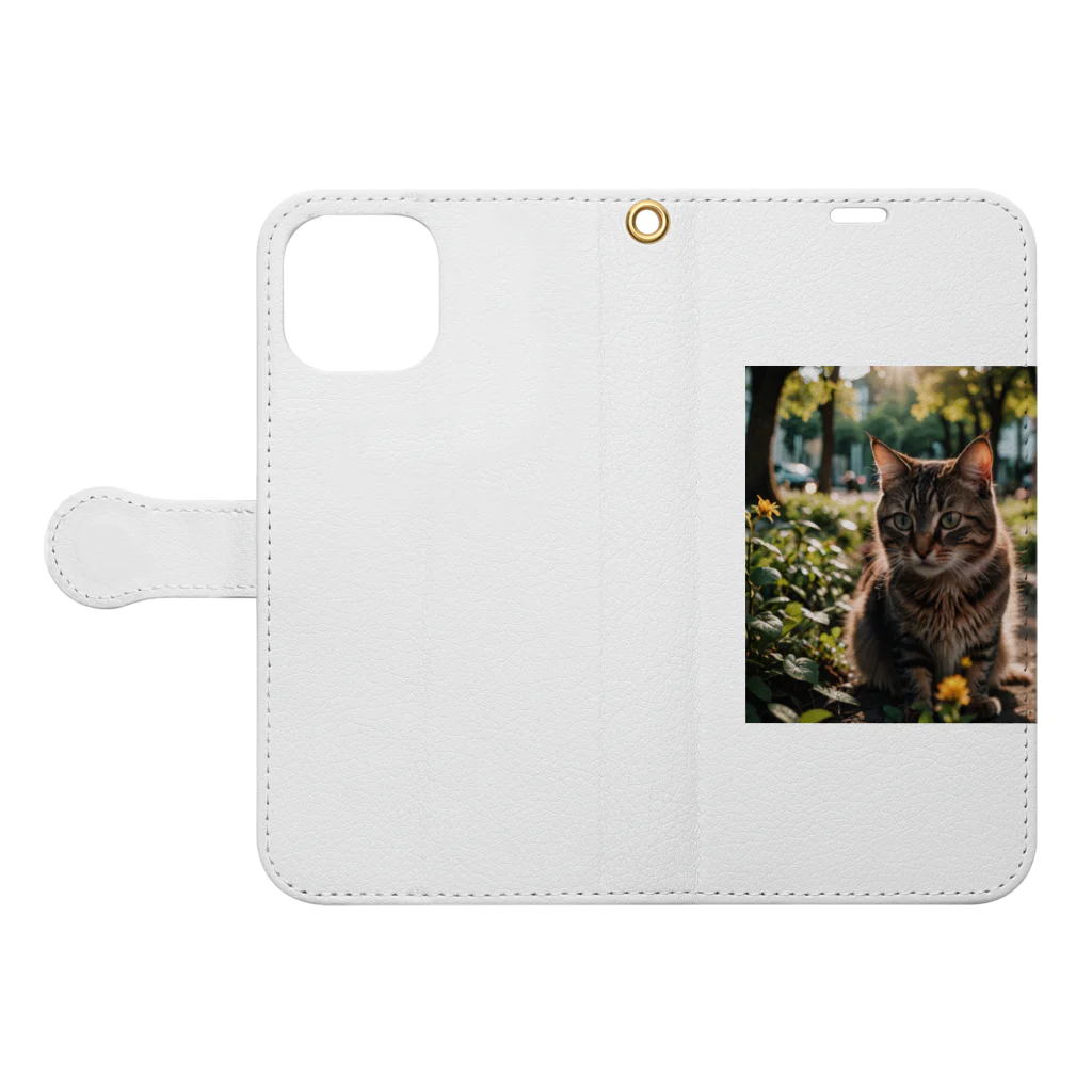 AI Design Labの旅する猫 Book-Style Smartphone Case:Opened (outside)