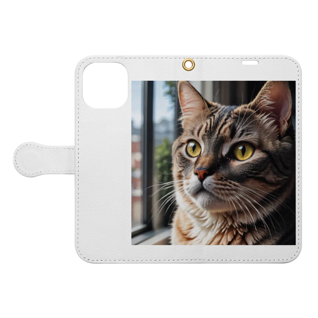 akatonbo1240の飼い主と愛情深いコミュニケーションを楽しむかわいいネコの姿🐱 Book-Style Smartphone Case:Opened (outside)