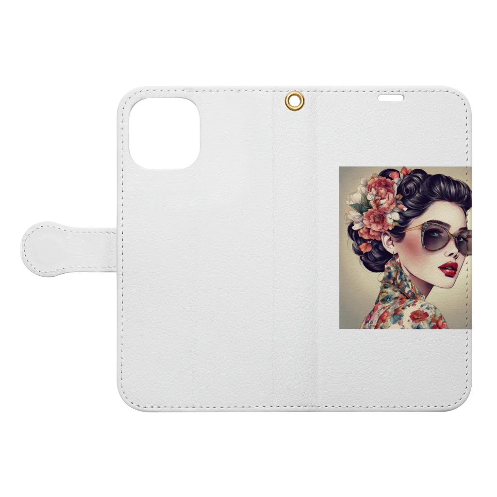 Chama's shopの美女と花 Book-Style Smartphone Case:Opened (outside)