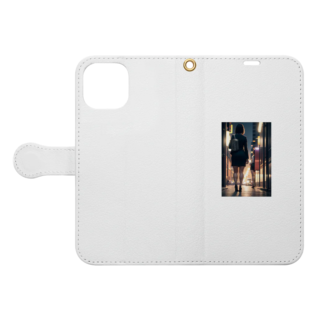 yab-AIの街の静寂 (Nocturnal Solitude) Book-Style Smartphone Case:Opened (outside)