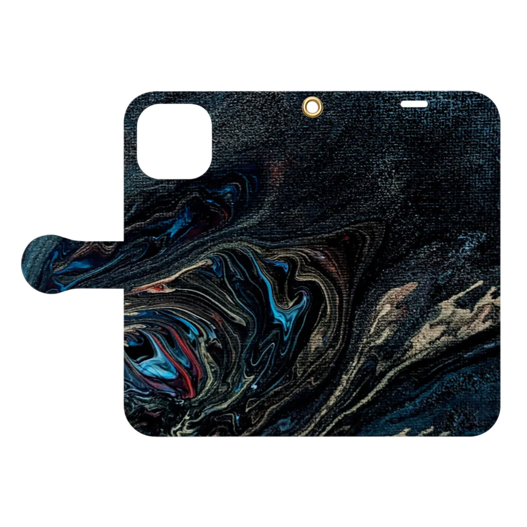 夜のアトリエのフルイドアートグッズ　夜の大海と夜の巨龍 Book-Style Smartphone Case:Opened (outside)