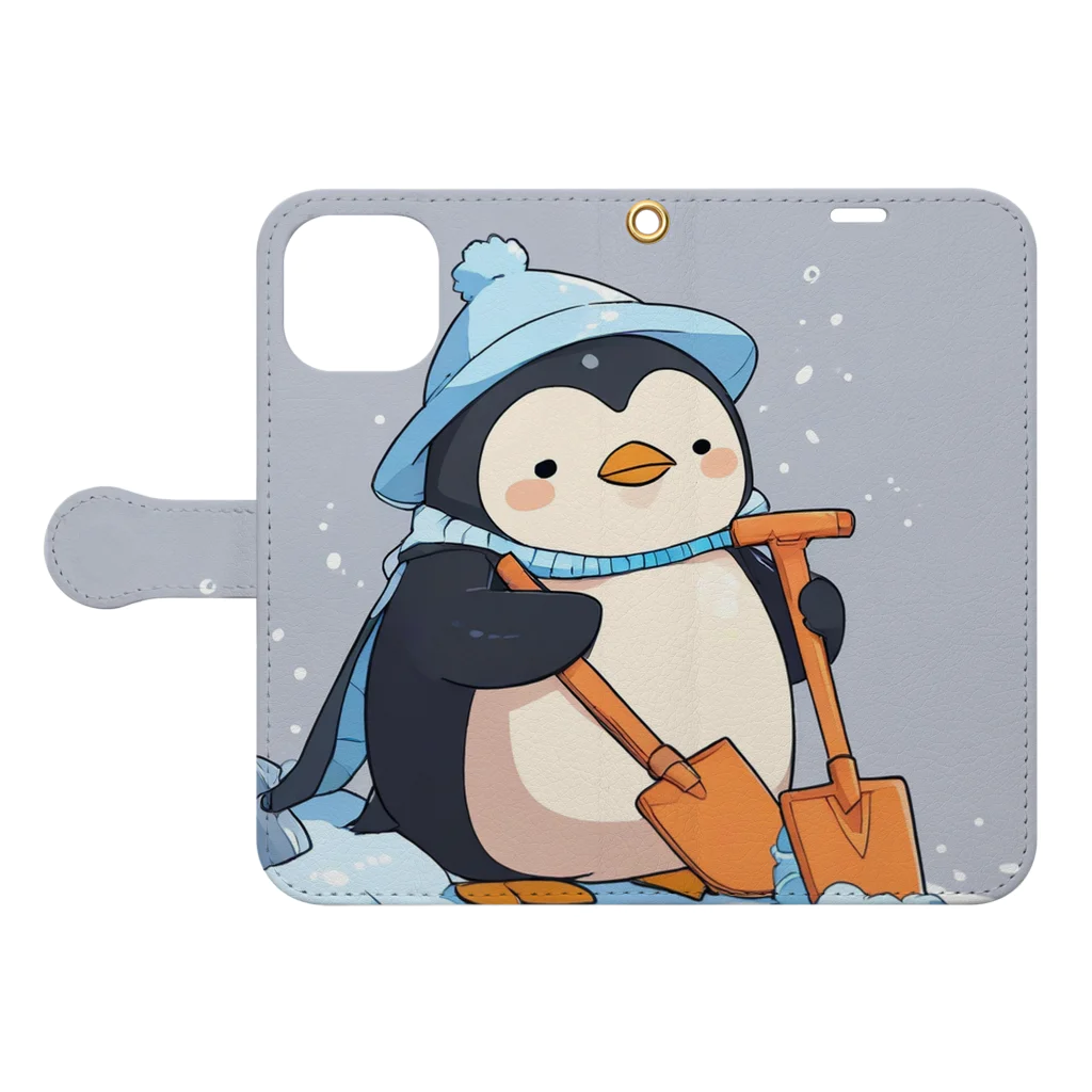 ganeshaのかわいいペンギンとおもちゃのシャベル Book-Style Smartphone Case:Opened (outside)