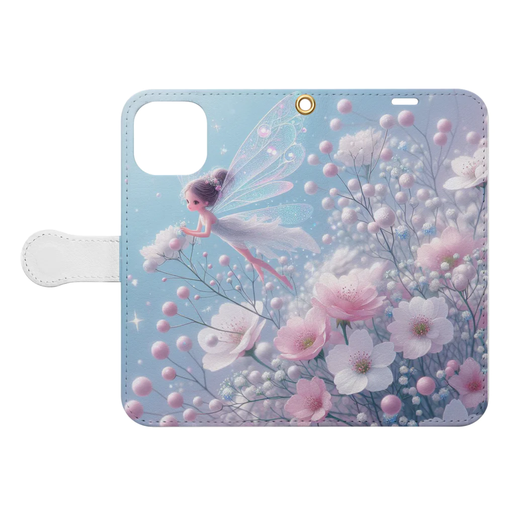 2024billionの花と宝石の妖精4月1 Book-Style Smartphone Case:Opened (outside)