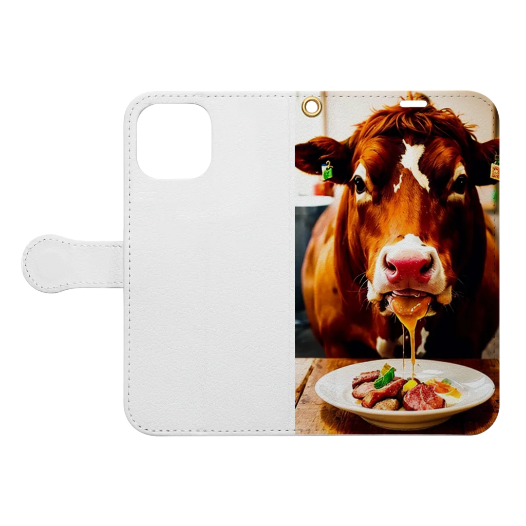 WhiteLionの牛肉を食べたい牛 Book-Style Smartphone Case:Opened (outside)