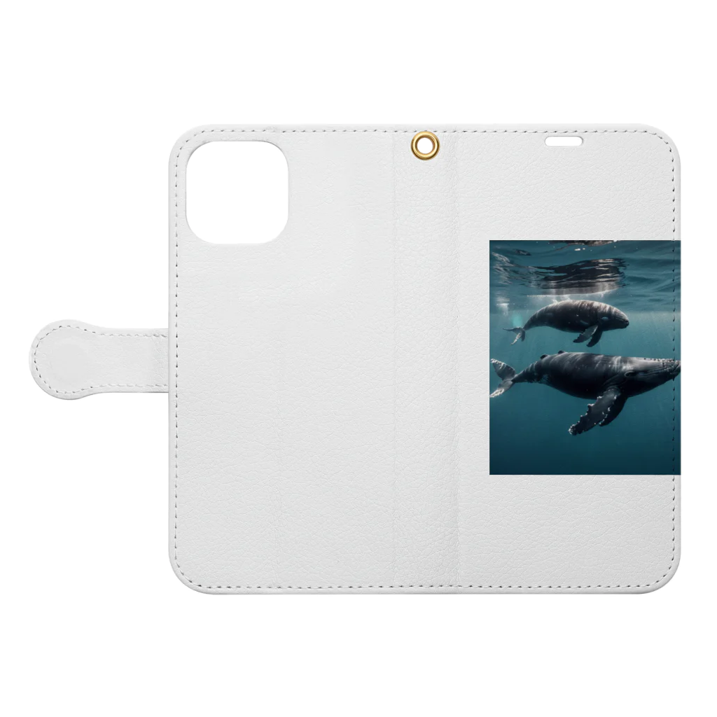 tozaki5573のクジラの親子 Book-Style Smartphone Case:Opened (outside)