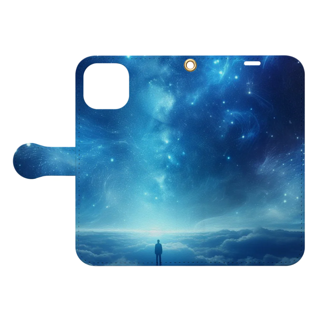 HOSINOKOの夜の星空雲の上 Book-Style Smartphone Case:Opened (outside)