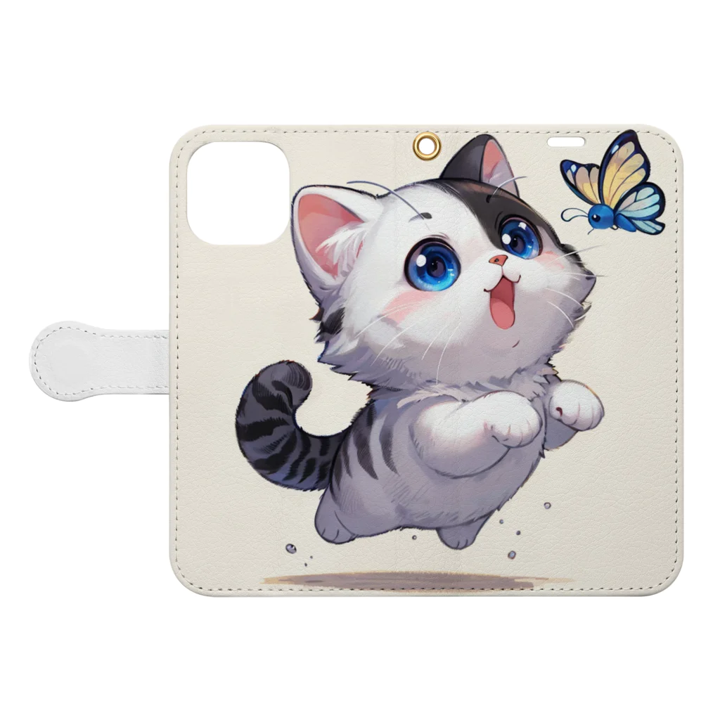 yos-1292583のねこニコばん Book-Style Smartphone Case:Opened (outside)