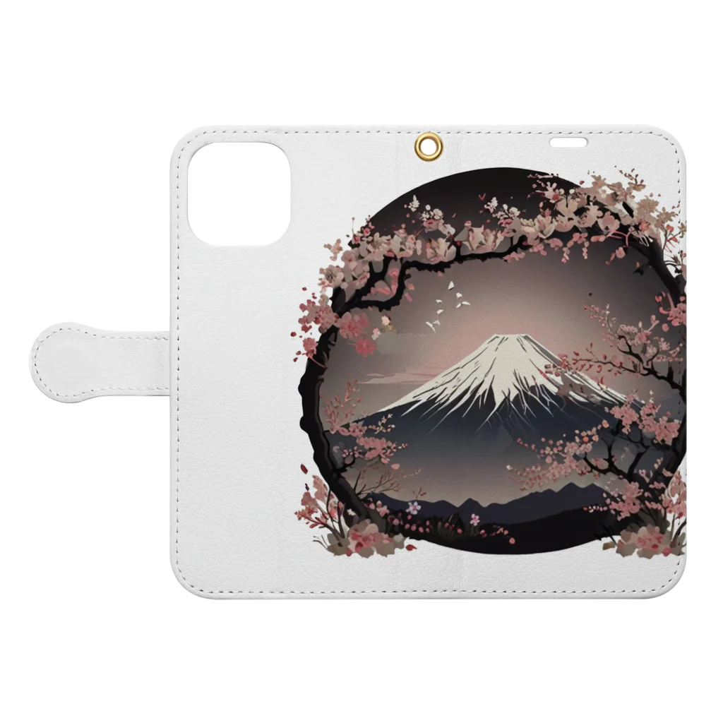 ころんと和み屋の桜と富士山 Book-Style Smartphone Case:Opened (outside)