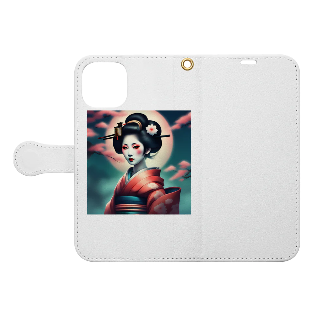 Mr_Geishaの月夜の芸者(Geisya of moon night) Book-Style Smartphone Case:Opened (outside)