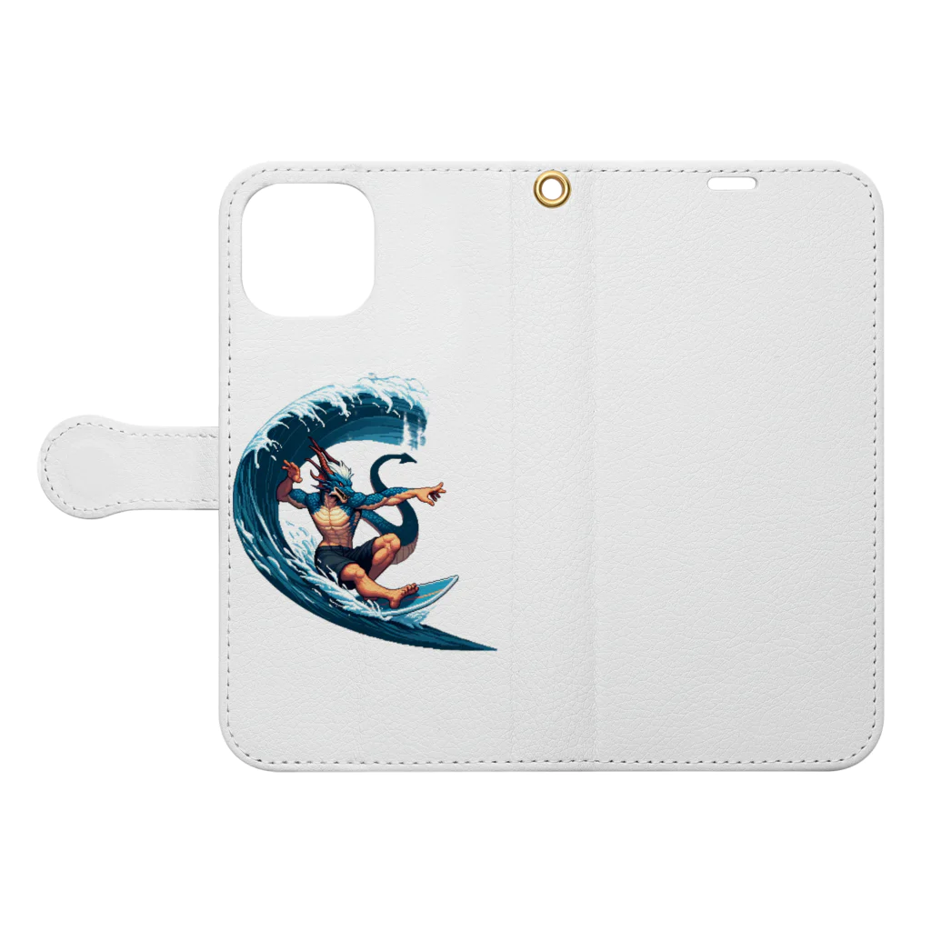 Isekai_animal_manの夏だ！ドラゴンもサーフィンだ Book-Style Smartphone Case:Opened (outside)