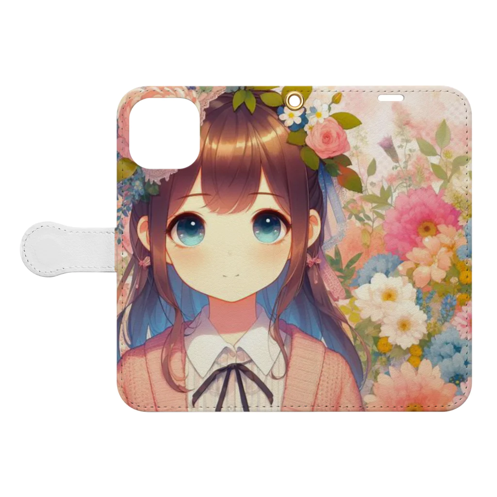 ピクセルパレットの可愛い女の子とお花10 Book-Style Smartphone Case:Opened (outside)