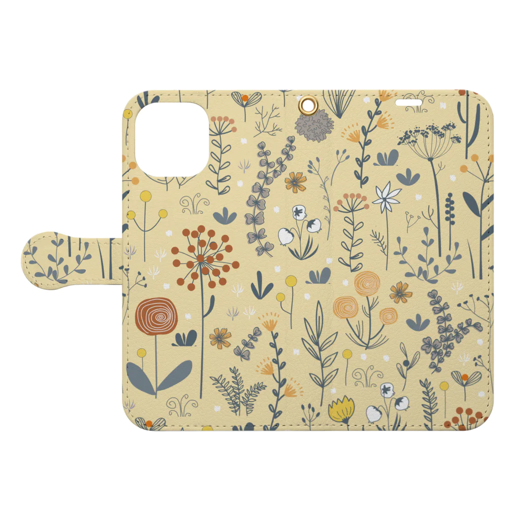 yokuneru taberuの北欧花柄２ Book-Style Smartphone Case:Opened (outside)