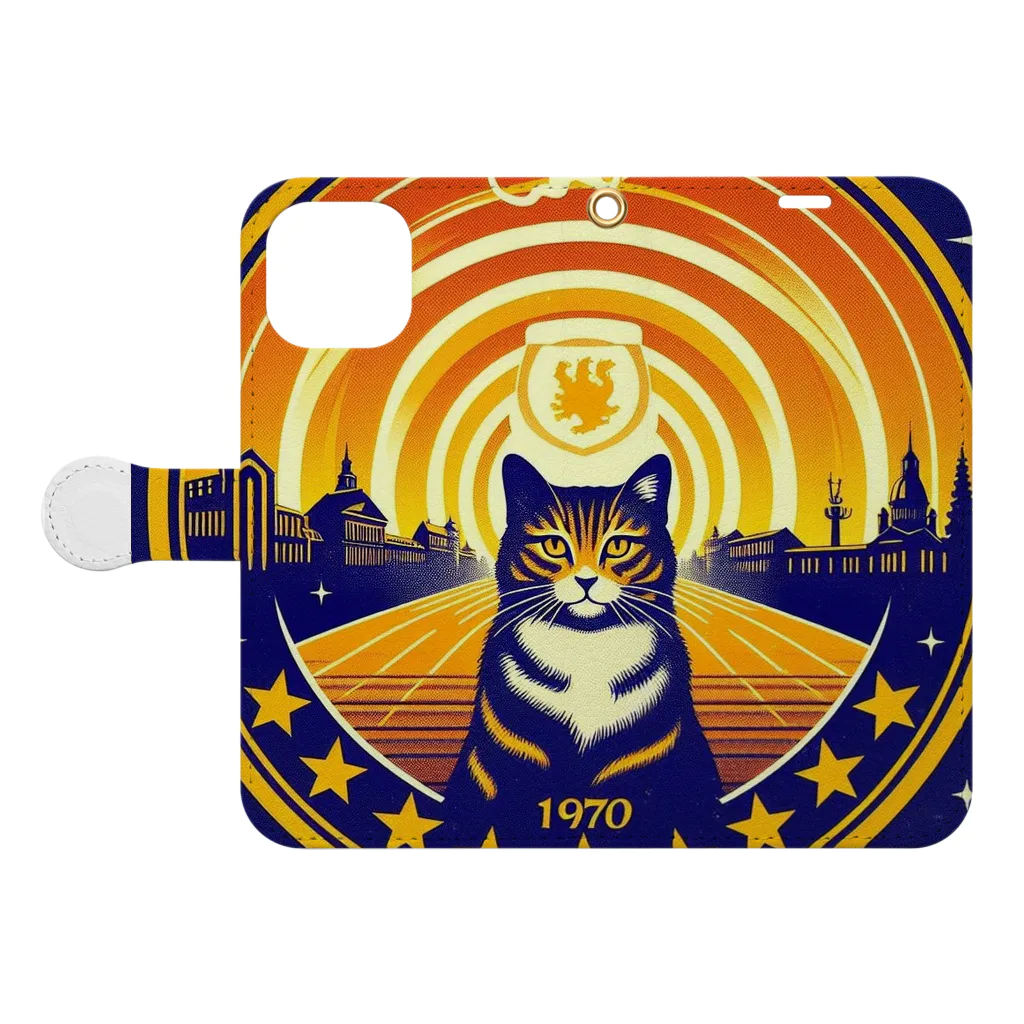 猫猫’ズのMeow University シリーズ【星】 Book-Style Smartphone Case:Opened (outside)