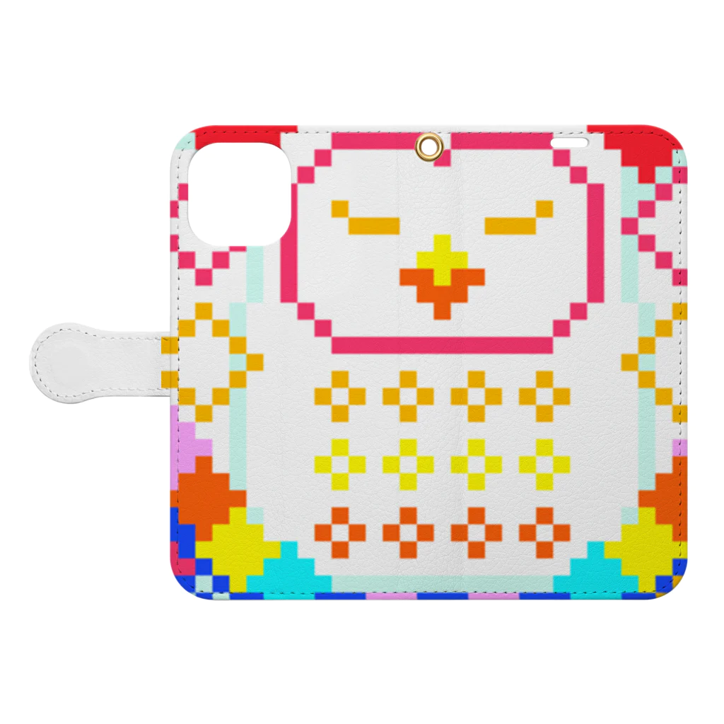 shirotae1012💝のHAPPY HUKU CHAN🦉🤍🌟 HO~HO~💤🛎️✨ 眠りにつくコフ〜フクちゃん🪽 Book-Style Smartphone Case:Opened (outside)