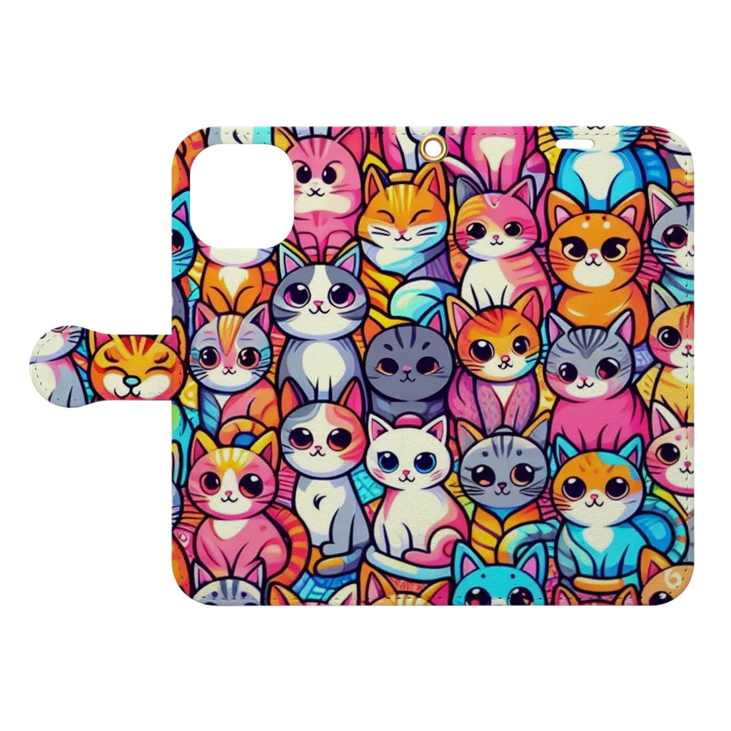 猫猫’ズのニャンとも猫まみれスマホケース【その２】 Book-Style Smartphone Case:Opened (outside)