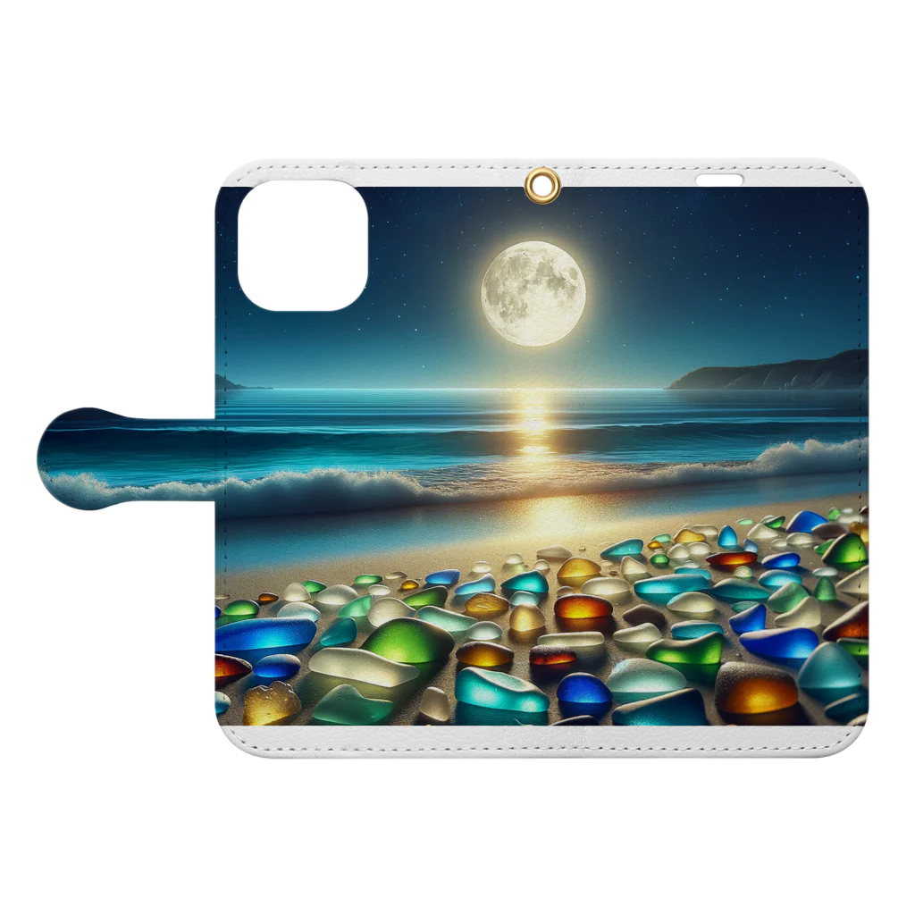 yunakiziの夜に輝くシーガラス Book-Style Smartphone Case:Opened (outside)