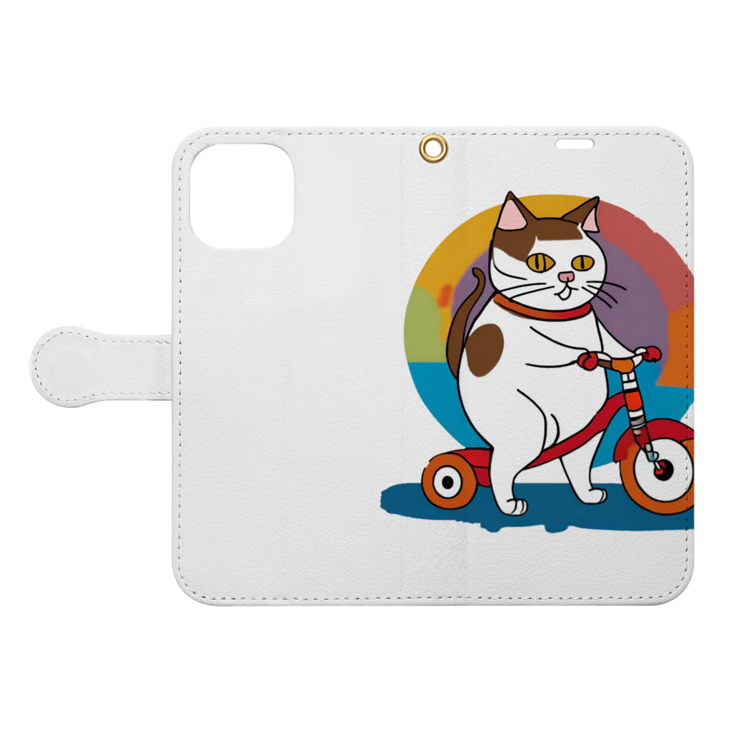 修羅場ウォッチャーのカラフル三輪車ねこ Book-Style Smartphone Case:Opened (outside)