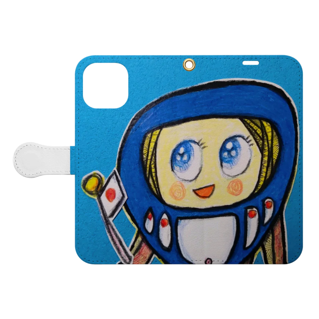 ザビちゃん💙😇🇯🇵🎌の【ザビちゃん】【原画肉筆】青だるま Book-Style Smartphone Case:Opened (outside)