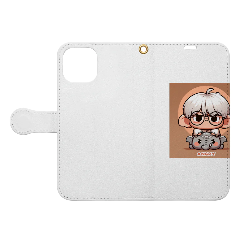 SHINICHIRO KOIDEのアングリーエレフィー (AngryElephie) Book-Style Smartphone Case:Opened (outside)