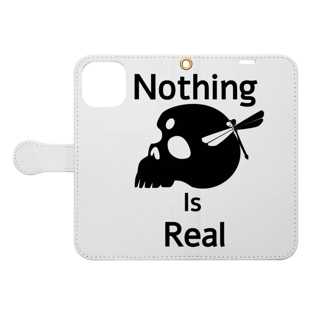 『NG （Niche・Gate）』ニッチゲート-- IN SUZURIのNothing Is Real.（黒） Book-Style Smartphone Case:Opened (outside)